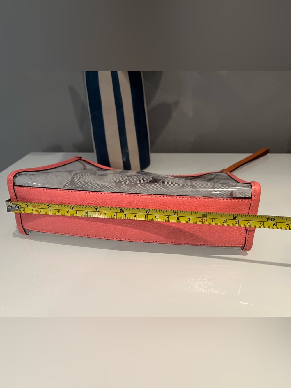 Coach Clear Wristlet with Coral Trim and Signature Print - Picture 10 of 14
